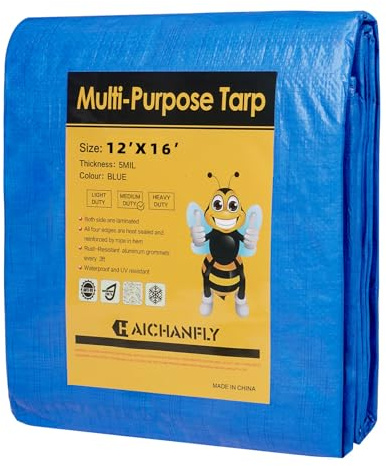 HAICHANFLY Double-Sided Waterproof Poly Tarp 12x16 Feet 5mil Thick Polyethylene Tarps, Perfect for Outdoor Use, Plastic Cover & Mat for Tent Camping Storage Boat Bikes Vehicles
