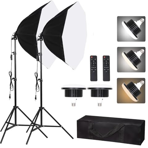 FEIFANTEAM 2er Set achteckiges Softbox-LED-Beleuchtungsset, Professionelle Nachhaltige Fotoausrüstung 85W, 3000–6500K, Studio-Porträt-Produktfotografie, Videoaufzeichnung, Fülllicht für Live-Übertragu