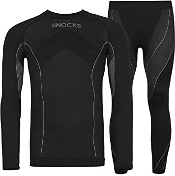 Snocks Thermounterwäsche Herren - Atmungsaktives und warmes Material, Perfekte Passform, Ideal für Verschiedene Sportarten - Skiunterwäsche, Funktionsunterwäsche - Gr. L - Farbe Schwarz