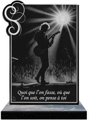 ETERNEL - Plaque Funéraire Personnalisée Cadre Ornements - Musique Rock, Musicien, Concert - Texte Personnalisable, Plaque Funéraire Gravée au Laser pour Hommage, Plaque Tombale, Mortuaire, Cérémonie