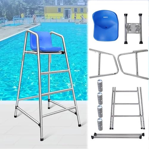 SAFWELAU Taburete alto Escalera para Piscina Elevad Silla de salvavidas para cubierta junto a la piscina, con orificio para parasol con gancho para asiento, 120/150/180 cm de alto, Carga 330kg(150cm/5