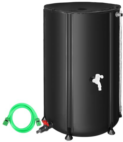 FAMIROSA Serbatoio per acqua piovana pieghevole per giardino, serbatoio dell'acqua piovana da 380 l, raccoglitore per acqua piovana con coperchio e rubinetto, protezione da troppopieno, resistente