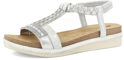Sandali Donna con Elastico e Fascia Intrecciata con Strass, Plantare in Pelle Imbottito
