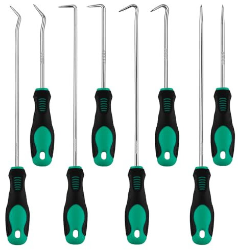 8 Pcs Hook and Pick Set Mechanic Tools, Precision Picks Set for Automotive Car Oil Seals O-Rings Seal Gaskets Puller Remover Tools Kit Professional(9.45 & 7.09 Handle)