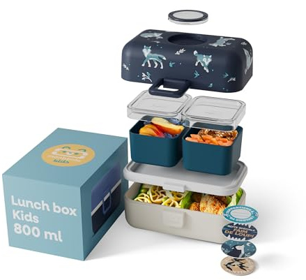 monbento - Lunch Box Enfant Tresor bleu Wolf - Boite Gouter 3 Compartiments pour Enfant - Idéal pour Repas et Goûter Ecole/Pique-nique - Compatible Micro-ondes - Sans BPA - Personnalisable - Loup