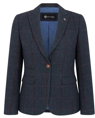 Blazer Formal de Tweed Azul Marino de Corte Entallado Para Mujer