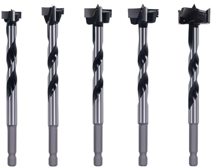 CSOOM Brocas Forstner con rosca, juego de 5 brocas Forstner de aleación reforzada, vástago hexagonal adecuado para madera maciza, madera contrachapada, madera dura, madera blanda