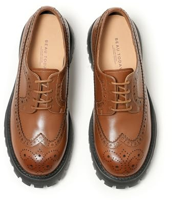BEAU TODAY Women's Oxfords, Platform Oxfords for Women, Comfort Wingtip Brogue Dress Shoes, Chunky Leather Oxford Shoes for Women, Casual Lace-up Business Office Work Shoes Brown US 7.5