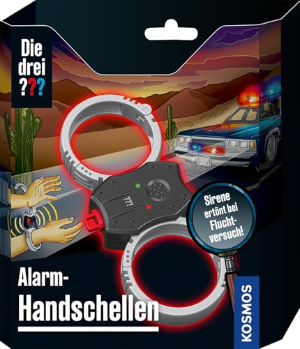 Die DREI Kosmos 632625 - Esposas de Alarma para niños a Partir de 8 años en 3 Niveles de tamaño, Dispositivo de Detective para Tres Seguidores de interrogación