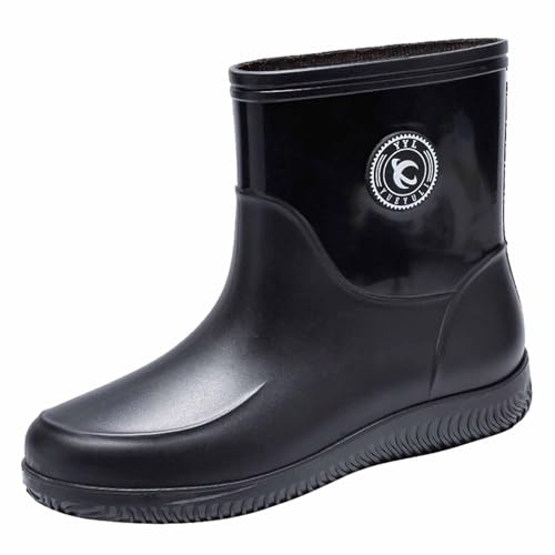 Stivali impermeabili da uomo, stivaletti estivi, stivali da pioggia, stivaletti piatti, casual, in gomma, comodi da pesca, per attività all'aperto, scarpe da trekking extra larghe da infilare, Nero