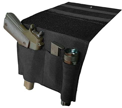Bedside Pistol Holster, Tactical Bed Side Gun Holster, Under Mattress Handgun Holster with Flashlight Loop Holder