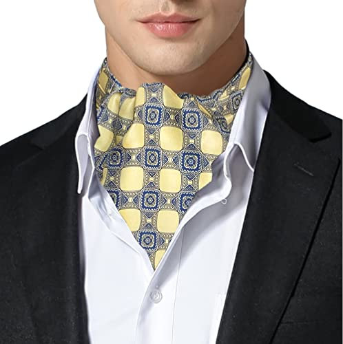 Remo Sartori – Ascot Krawattenschal für Herren, Aus Reiner Seide, Gelbes Muster, Made in Italy