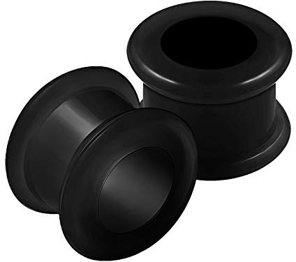 KJM FASHION 2PCS Silicone Black Double Flared Saddle Earring Ear Ring Stretcher Lobe Gauge Tunnel Plug Piercing Jewellery See More Sizes