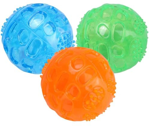3 Pièces TPR Jouet Mâchouilleur Chien Squeaky Ball Nettoyage Dents Interactif pour Chiens et Chiots