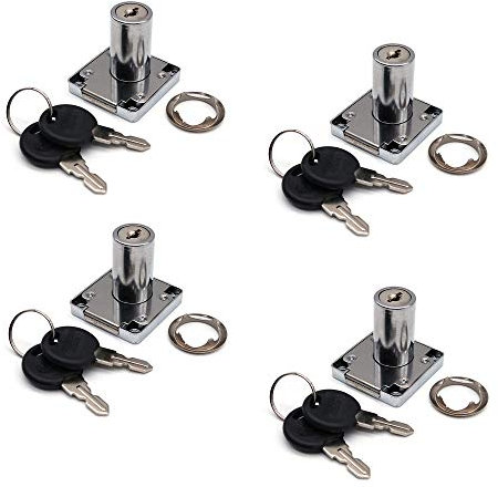 NUZAMAS - Juego de 4 cerraduras de armario y cajón con 2 llaves, cilindro de bloqueo de muebles, cerradura de leva de aleación de zinc para puerta, armario y cajón, buzón (32 mm) grande