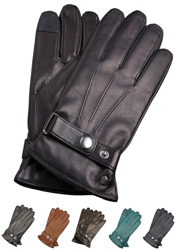 Akaroa Estd 2019 - Ron - Gants en cuir pour homme - Avec fonction écran tactile et doublure en tricot recyclé - En cuir italien - 50 % cachemire et 50 % laine - 5 tailles S à XXL