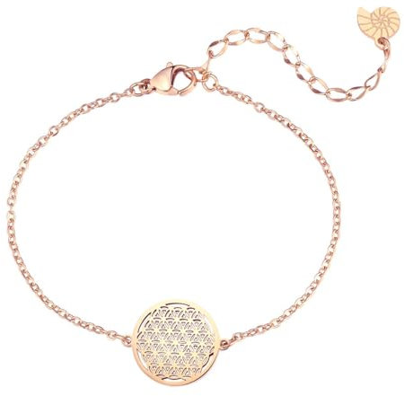 Happiness Boutique Damen Blume des Lebens Armband Rosegold Lebensblume Armkette Edelstahlschmuck
