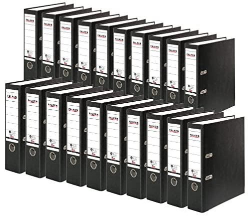 Original Falken 20er Pack Recycolor Umwelt-Ordner Öko. Made in Germany. Farbiger Papierbezug außen 8 cm breit DIN A4 schwarz Ringordner Aktenordner Briefordner CO2-Neutral Blauer Engel