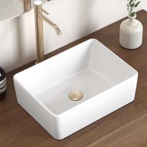 KES Bathroom Vessel Sink, Rectangular 16X12 White Vessel Sink for Bathroom Countertop, Bathroom Sink Above Counter, Rectangle Porcelain Ceramic Small Vanity Sink, BVS110S40