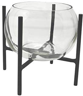 LaLe Living Vase Arzu en verre et fer noir - 18 x 23 cm - Vase en verre avec structure en métal