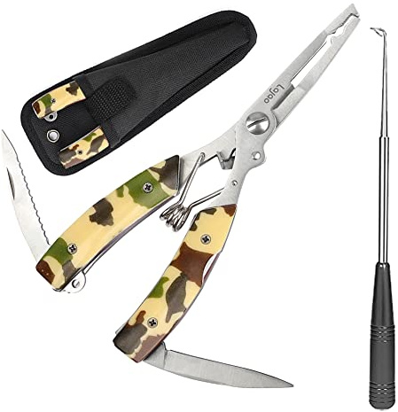 LaJao Fishing Pliers Scissors, Fishing Hook Remover Disgorgers Line Cutter Fishing Accessories Sea Multi Tools Set with Sheath Great Gifts for Men Dad Father's Day