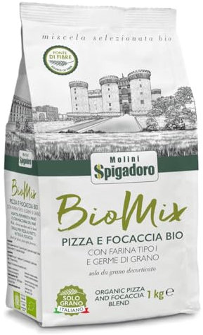 Molini Spigadoro Mix Pizza e Focaccia Bio (1kg) miscela di farina tipo 1 da grano 100% Italiano Decorticato e germe di grano per pane, pizza e focaccia