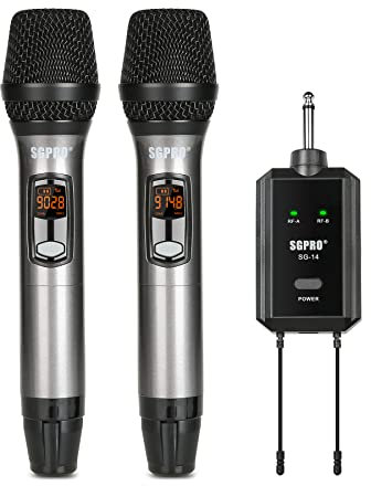 SGPRO Dual Handheld & Headset Portable Wireless Microphone Set with Rechargeable Receiver, 262ft Range, 32 UHF Channels – Ideal for Singing, Speaking, Hosting, and Teaching