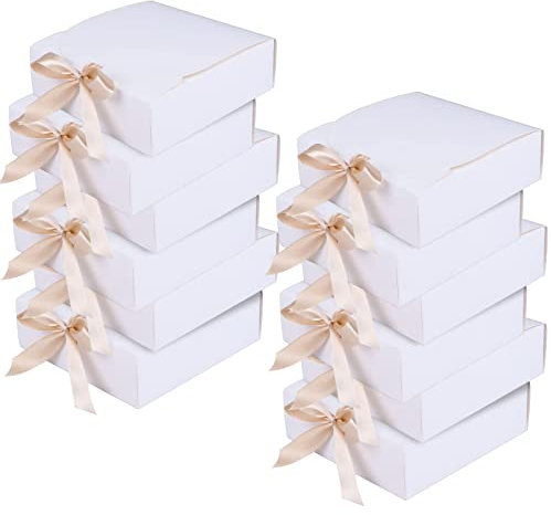 CCCYMM 12Pcs Gift Boxes with Lids, Bridesmaid Proposal Box, Kraft Paper Gift Boxes for Wedding,Christmas,Packaging, Present, Birthday, Cupcake Boxes, Crafting-6.5 x 6.5 x 2 Inches (White)