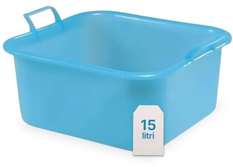 Tomaino - Bacinella Rettangolare Grande in Plastica Rigida 15 litri - Portabiancheria Multiuso per Casa e Lavaggio Panni Cane - Catino per Bucato