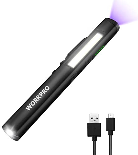 WORKPRO Rechargeable Pen Light, 450 Lumen LED Flashlight with UV Light