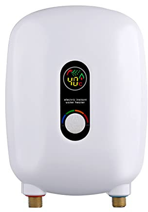GDWD Elektronisk liten genomströmningsvärmare, kompakt varmvattenberedare under bord med fast anslutning, energiklass, 6,5 kW knapp (vit)