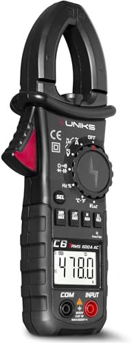 UNIKS - Pinza Amperimétrica TRMS Digital C6 - Tester Digital Profesional de 600A – Comprobador de Corriente AC con Pantalla LCD y Luz LED - Amperímetro Digital con Detección de Tensiones Capacitivas