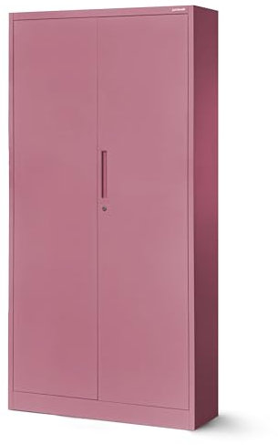 Jan Nowak Aktenschrank C001 Büroschrank Metallschrank Stahlschrank Aufbewahrungsschrank Pulverbeschichtet 4 Verstellbare Fachböden Abschließbar 185 cm x 90 cm x 40 cm (Rosa)
