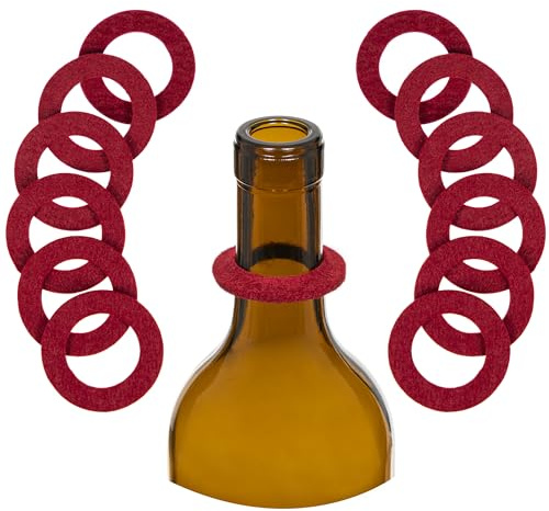 The Wine Drip Ring | Set of 12 | Felt Leak Stopper Accessories | Disposable No Spill Catcher | Bottle Collars Gadgets for Bar, Kitchen, Party | Clever Dripper Guard Holder Tools | Great Gift | Red