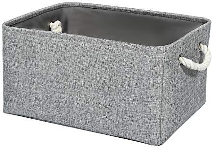 CREADARD Small Storage Box with Cotton Handles, Fabric Foldable Linen Canvas Wardrobe Storage Baskets for Living Room, Laundry Room, Kids Room and Bedroom (Grey 1pcs)
