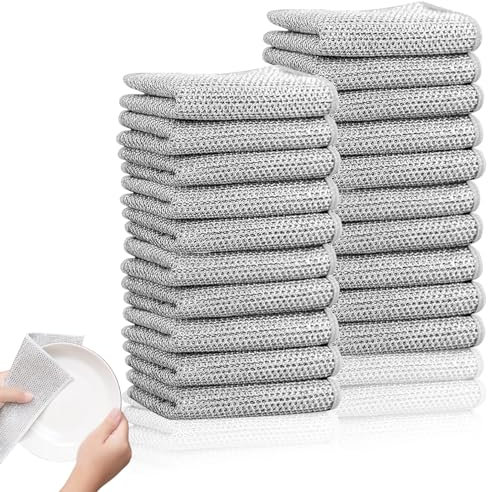 EUPSIIU 20 Piezas Paños de Alambre Multiusos, Paño de Limpieza para Utensilios de Cocina, Non-Scratch Wire Dishcloth, Trapos de Alambre Multiusos para Lavar Platos Húmedos y Secos (Plata)