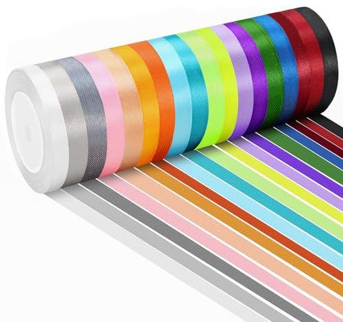 Farerkass Polyester Satinband, 18 Farben 10 mm x 22 m Dekoration, Schleifenband Geschenkband Bänder, Doppelseitig Geschenkband für Hochzeit Dekoration Geschenk Verpacken Basteln
