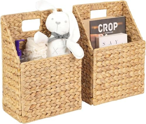 Wicker Hanging Storage Basket (10,5Lx6,5Wx13H), Set of 2 Wall Baskets, Water Hyacinth Baskets, Wall Decor Hyacinth Basket Hanging for Organizing Files, Mails, Books, Magazine,...