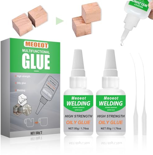 Meoeot Pegamento Fuerte, Pegamento Aceitoso de Alta Resistencia, Pegamento de Reparación Rápida, Pegamento de Soldadura, Pegamento Plastico Extrafuerte Para Vidrio Metal Madera Cerámica (50g*2)