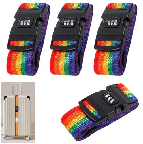 SinZau Correas Para Maletas Con Cerradura De Números, 4 Piezas De Correa Para Maletas De 200 X 5 Cm, Con Tarjeta De Información, Color Multicolor
