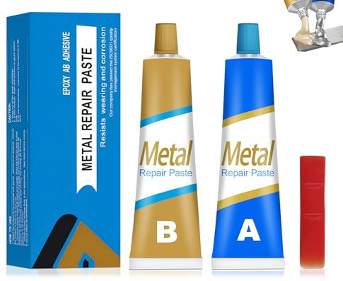 Soldadura en Frio para Metal, Pegamento Metal con Metal, Soldaduras Metálica en Frio, Metálica Repair Glue AB, Resistente Altas Temperaturas, Pegamento para Metals Reparación-100g