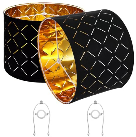 VEVOR Drum Lamp Shade 2 Set, 13 in Top x 13 in Bottom x 10 in High, Medium Drum Lampshade with Harp, Replacement Lamp Shade for Table Lamps Floor Lamps Pendant Lights, Black Diamond Hollow Design