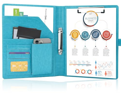 Skrivmapp 2 ringpärmar A4 konferensmapp magnetisk stängning vattentät organizer mapp dokumentmapp turkos