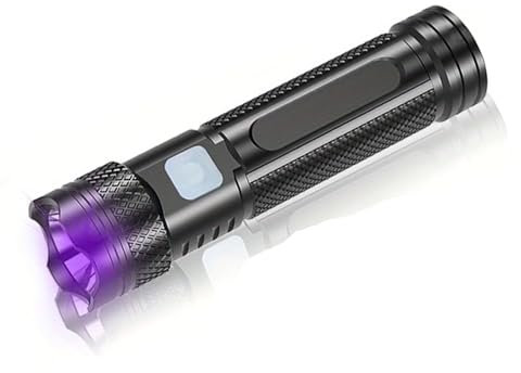 POCKETMAN Linterna UV de 365 nm con 2 modos de luz - Mini Blacklight recargable para reconocimiento de orina de mascotas, autenticación de moneda y antigüedades