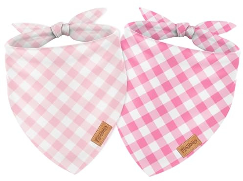FYSUIMU 2 Pcs Spring Summer Pink Plaid Dog Bandanas Valentine's Triangle Pet Scarf Adjustable Puppy Neckerchief Dog Bib for Medium Large Cat Costume Accessories