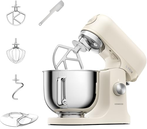 Kenwood kMix Calm Cream - Stand Mixer for Easy Baking, 5L Stainless Steel Bowl, Planetary Mixing, Metal Body, Variable Speed Control, 3-Piece Patisserie Set & Splash Guard, 1000W, Cream (KMX751ACR)