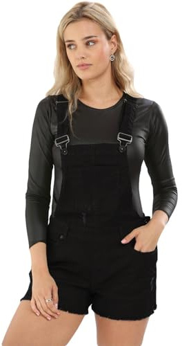 True Face Ladies Dungaree Denim Stretchable Women Sleeveless Jeans Short Dress Braces Hot Pants Black 8