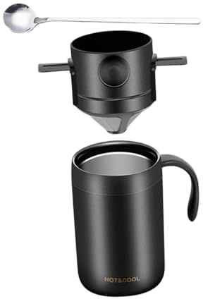 Sharplace Cafetera de Vertido con Gotero, Portátil, a Prueba de Fugas, Mantiene El O El Frío, Cafetera de Camping de 500 Ml para Exteriores, Camping Y, Negro, tal como se describe