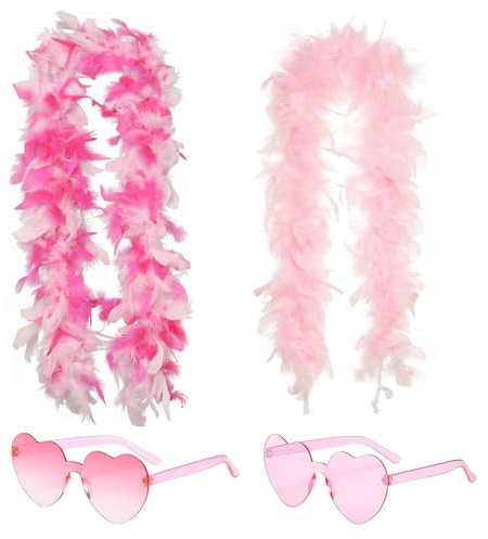chanyi9588 4 Pcs Pink Feather Boa,Feather Boa,For Dancing Wedding Party,With Heart Rimless Sunglasses,Costume,Concert,Pet and Home Decoration,Lightweight and Fluffy Design