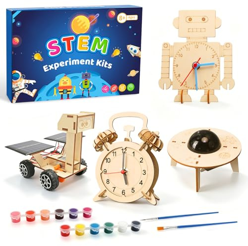 Set da 4 esperimenti STEM per bambini da 8 a 14 anni, kit elettronico e set di esperimenti, kit puzzle 3D in legno fai-da-te, giocattolo scientifico idea regalo per ragazzi, gioco educativo creativo